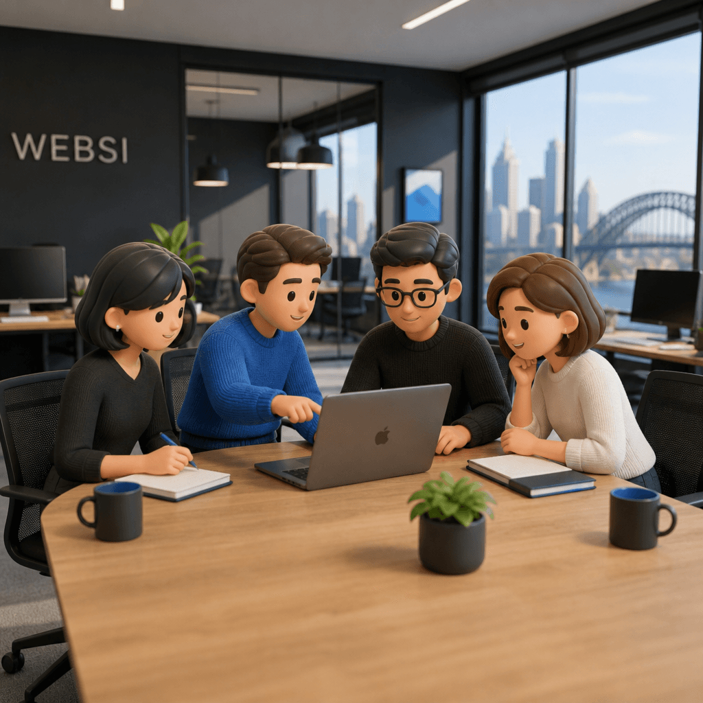 Clay-style Websi team around a studio table